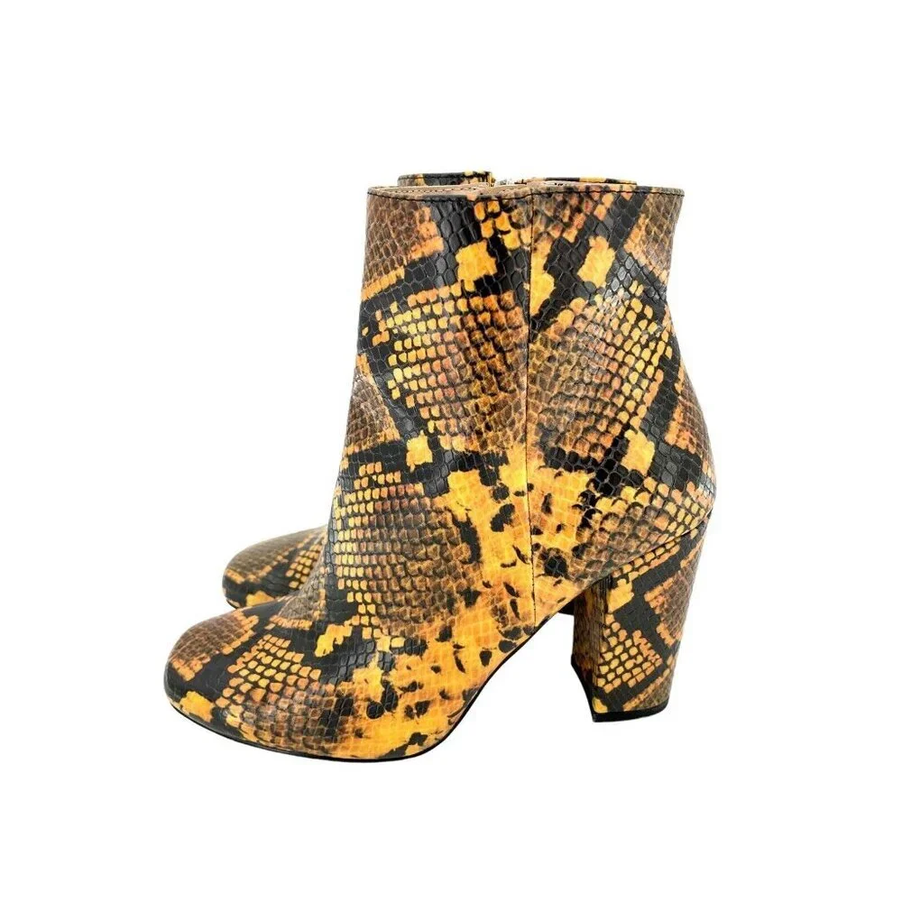 Steve Madden Pixie Ankle Boots Orange Black Snake Print Block Heel SZ 6.5